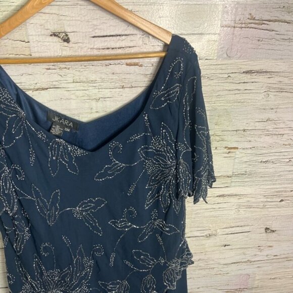 J KARA Floral Beaded Navy Chiffon Dress 22W blue - Picture 4 of 8